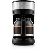 OVENTE 12-Cup Drip Coffee Maker with Borosilicate Glass Carafe, One-Touch Operation Machine, Anti-Drip System, Reusable Filter and Clear View Water Level Gauge, Ideal for Home or Office, Black CM412B