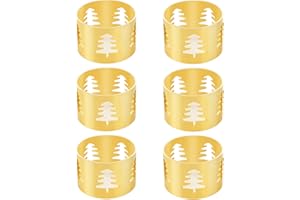 LEDEN Christmas Napkin Rings Set of 6 Gold Napkin Holders with Christmas Tree, Napkin Buckles for Xmas,Thanksgiving, Holidays, Dinner, Banquet, Weddings, Family Gathers, Dining Table Settings Decoration
