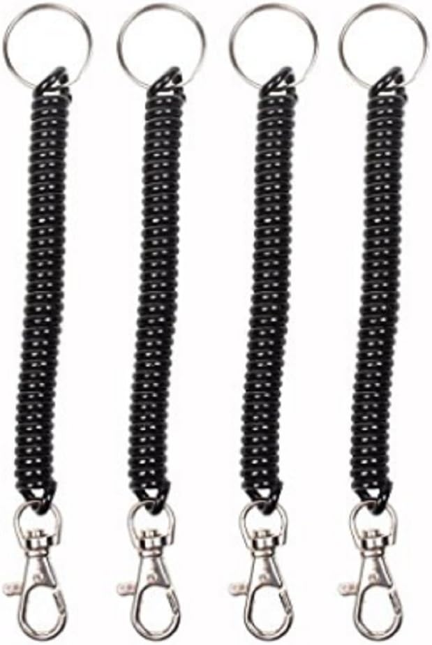 LMCIEZR Spring Coil Keychain Key Cellphone Snap Hook Cord Retractable Key Ring with Metal Lobster Clasp Pack of 4