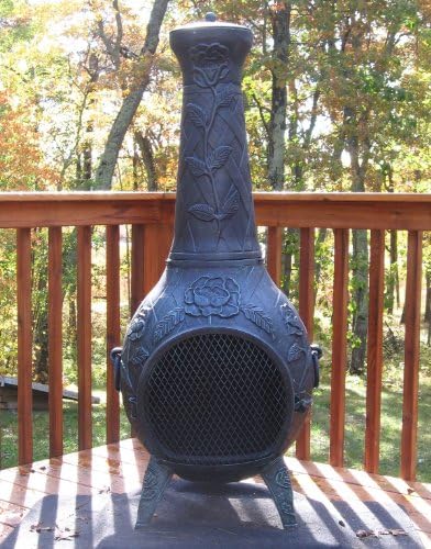 Rose Cast Aluminum Chiminea in Antique Green