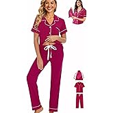 WJing Yi Jia Womens 3Pcs Pajamas Set Soft Pajama Sets Button Down Pjs Set Knit Sleepwear Lounge Sets with Long Pants XS-XXL