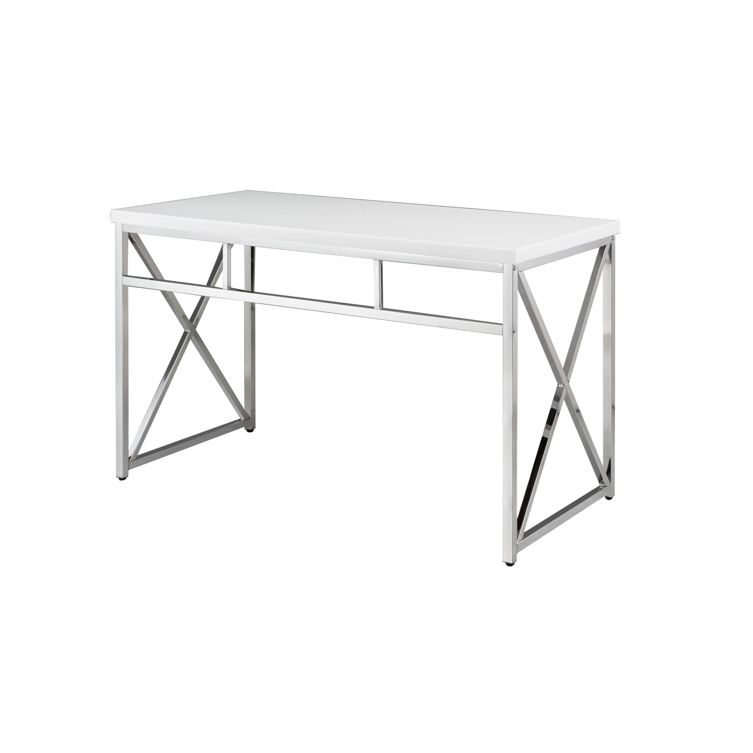 Photo 1 of ***IT IS USED, IT IS MISSING PARTS AND IT IS NOT KNOWN IF IT WORKS AT 100%***Benjara Gracie 47 Inch Desk, Rectangular Top, Metal Legs Finish, White and Chrome