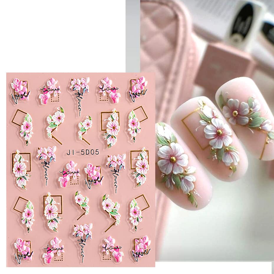 3D Embossed Flower Leaves Nail Art Stickers Decals 4 Sheets 5D Self-Adhesive Pegatinas Uñas Summer Nail Supplies Nail Art Design Decoration Accessories - Image 2