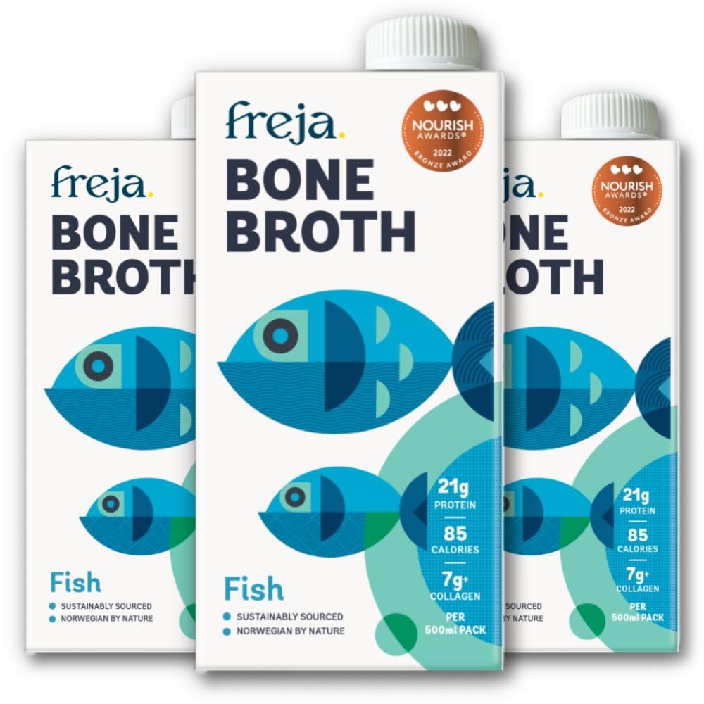 Freja Fish Bone Broth | Liquid Collagen & Protein | Low Carb, Keto & Gluten Free | Clear Liquid Fish Broth, not Fish Stock Cubes, Powder, or Concentrate | 3 x 500ml