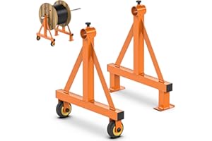 SUNSHINE FARMRE Portable Wire Spool Rack Cable Caddy - Steel Dispenser Holder With Wheels for up to 28" Diameter Spools, 220 Lbs Capacity (Orange)