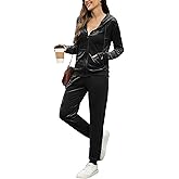ouansyltg Velour Tracksuit Womens 2 Piece Outfits Velvet Sweatsuit Full Zip Up Hoodie Jacket Jogger Lounge Set