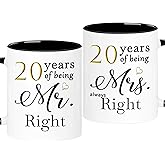 WOSIWULA 20 Year Anniversary Birthday Coffee Mugs Set of 2, 20th Wedding Anniversary Decorations Gifts Presents for Couple Parents Women Men Wife Husband Her Him, 20th Birthday Gifts, 11oz