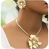 Gold Jewelry Sets for Women, Gold African Necklace and Earring Set Dainty Big Flower Statement Earrings Floral Choker Necklace Accessories Charms Prom Party Bridal Wedding Jewelry Gifts