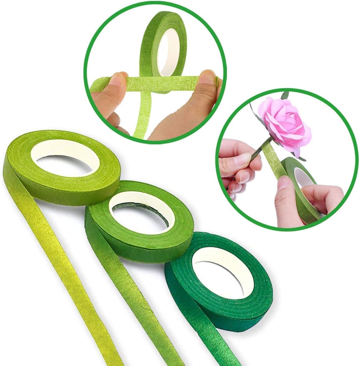 Woohome Floral Arrangement Tool Kit Floral Tape Stem Wrap 1/2 Inch, 26 Gauge Green Floral Stem Wire - Image 3