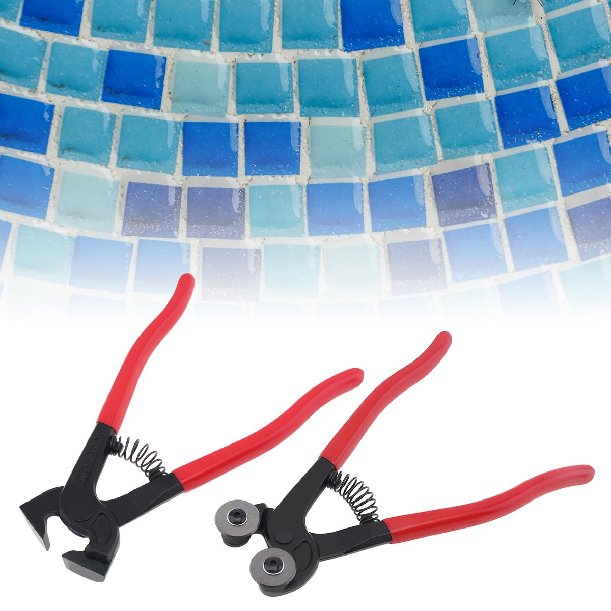 Omninmo 2pcs Glass Tile Nippers Set Ceramic Tile Nipper & Wheeled Glass Mosaic Nipper Tile Cutter Pliers Soft-Grip Handle Glass Running Plier Nipper Cutting Tools for Glass/Tile