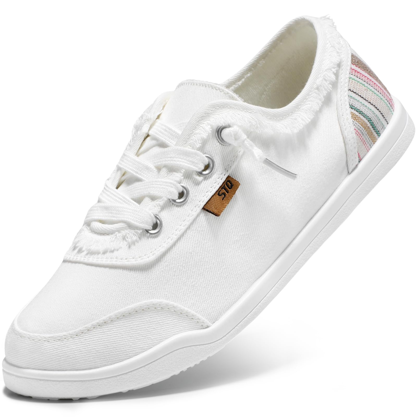 STQ White Slip On Sneakers for Women Low Top