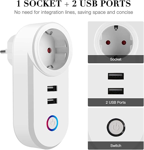 16 A Enchufe inteligente Wi Fi Smart Plug con 2 puertos USBControl Remoto y Funcin de Temporizador Compatible con Alexa y Google HomeNo Requiere Concentrador