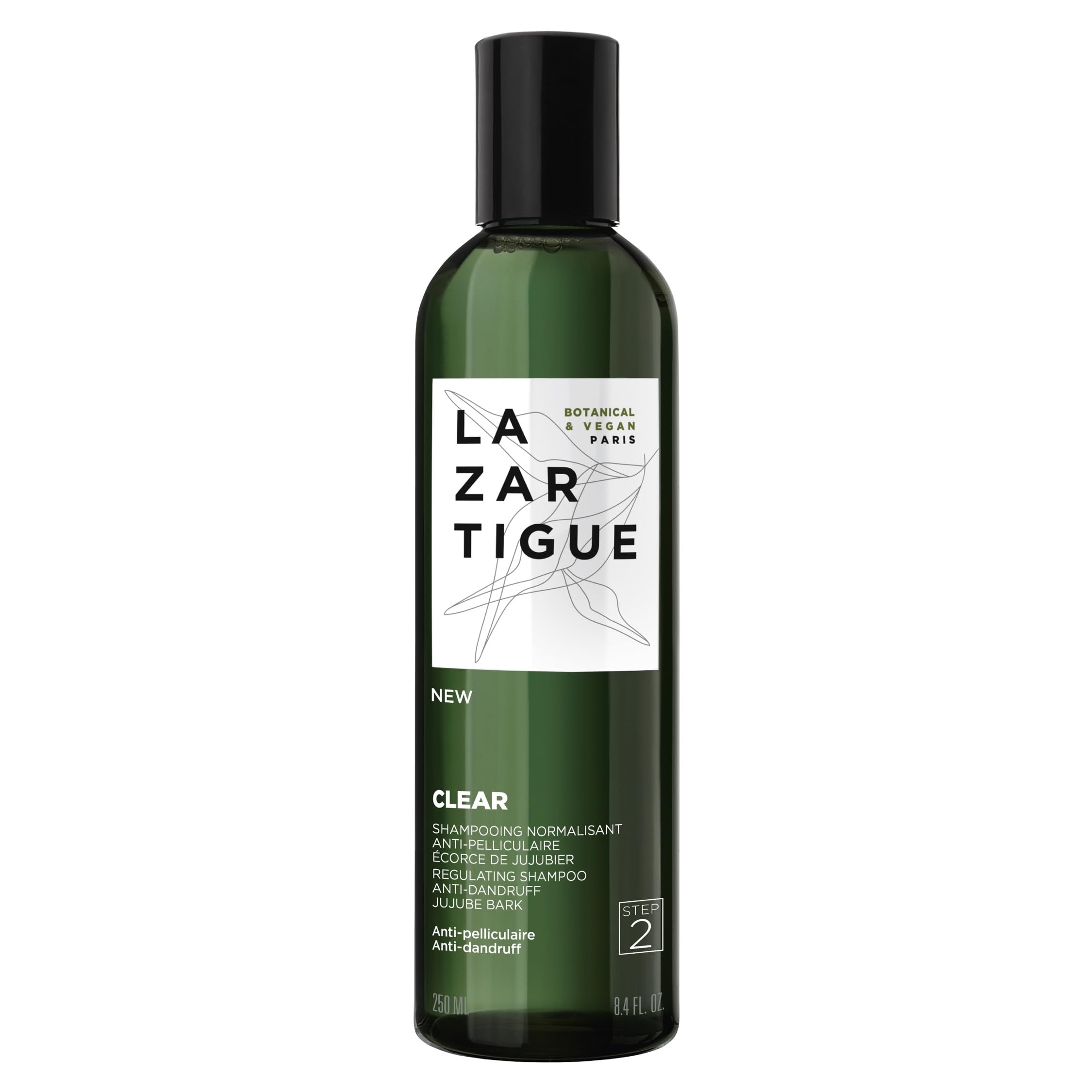 LAZARTIGUE CLEAR Step 2 - Regulating Anti Dandruff Shampoo, Botanical and Vegan, Natural Sulfate Free Shampoo, Cleanses the Scalp, 250ml