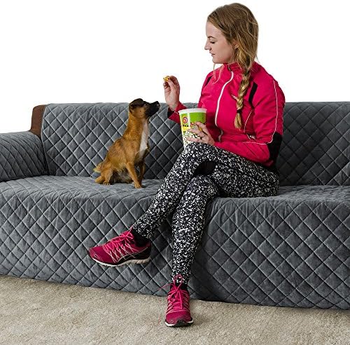 MARKSIGN Super Soft Velvet Sofa Cover, 100% Waterproof Fabrics with TPU Membrane, Stay Put Design with Non-Slip Backing, Seat Anchors and Removable Ties, Machine Washable