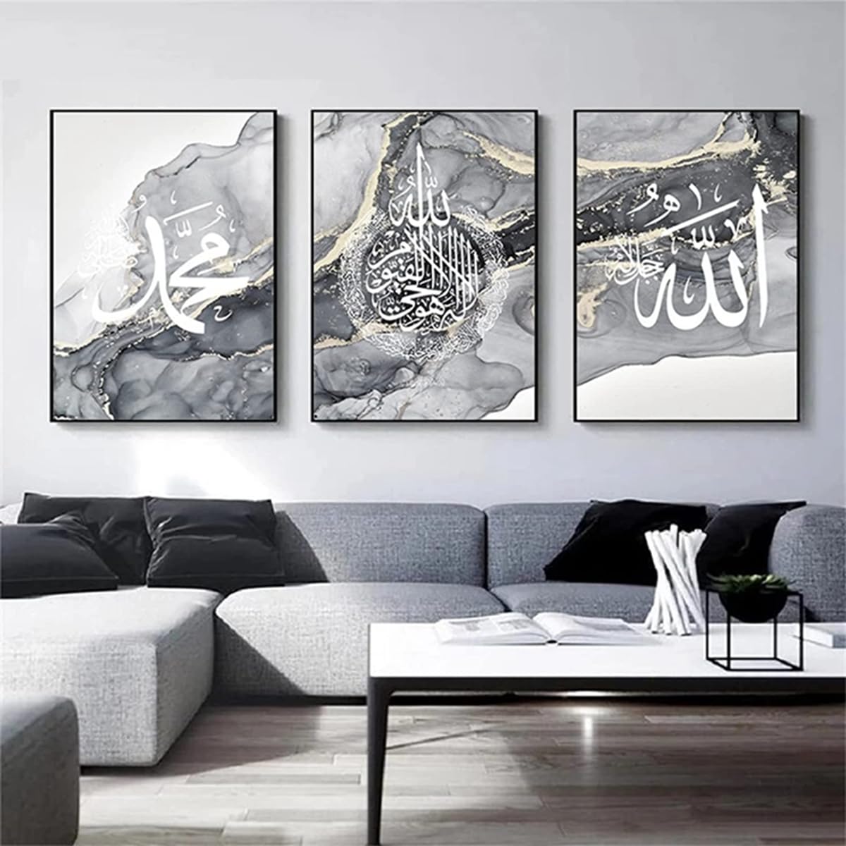 JNAOZI Islamic Pictures,Islamic Arabic Calligraphy Canvas Painting, Allah Islamic Quotes Poster Decoration,Bohemian Mural Abstract Pictures, No Frame (Poster-08,3Pcs-60x90cm)