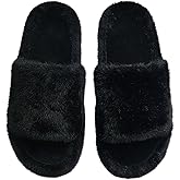 House Slippers for Women - Fuzzy Slippers with Memory Foam Insole, Arch Support, Faux Fur Lining, Open Toe Design, Lightweight, Non-Slip Sole, Machine Washable, Slip-On Style