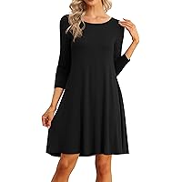DouBCQ Women's Casual Short Sleeve Flowy Pleated Loose Dresses with Pockets  (0-Black, S) at Amazon Women's Clothing store