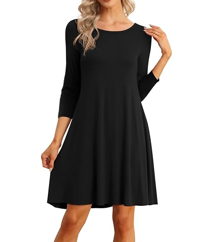 MOLERANI Women's Casual Long Sleeve T-Shirt Loose Dress,Beja Blue2,S