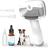 Pawimood Pet Steam Brush for Dogs & Cats, 3-in-1 Steam Grooming Brush for Shedding & Hair Removal - Self Cleaning Spray Comb with Mist for Long Haired Pets - Includes Pet Essence