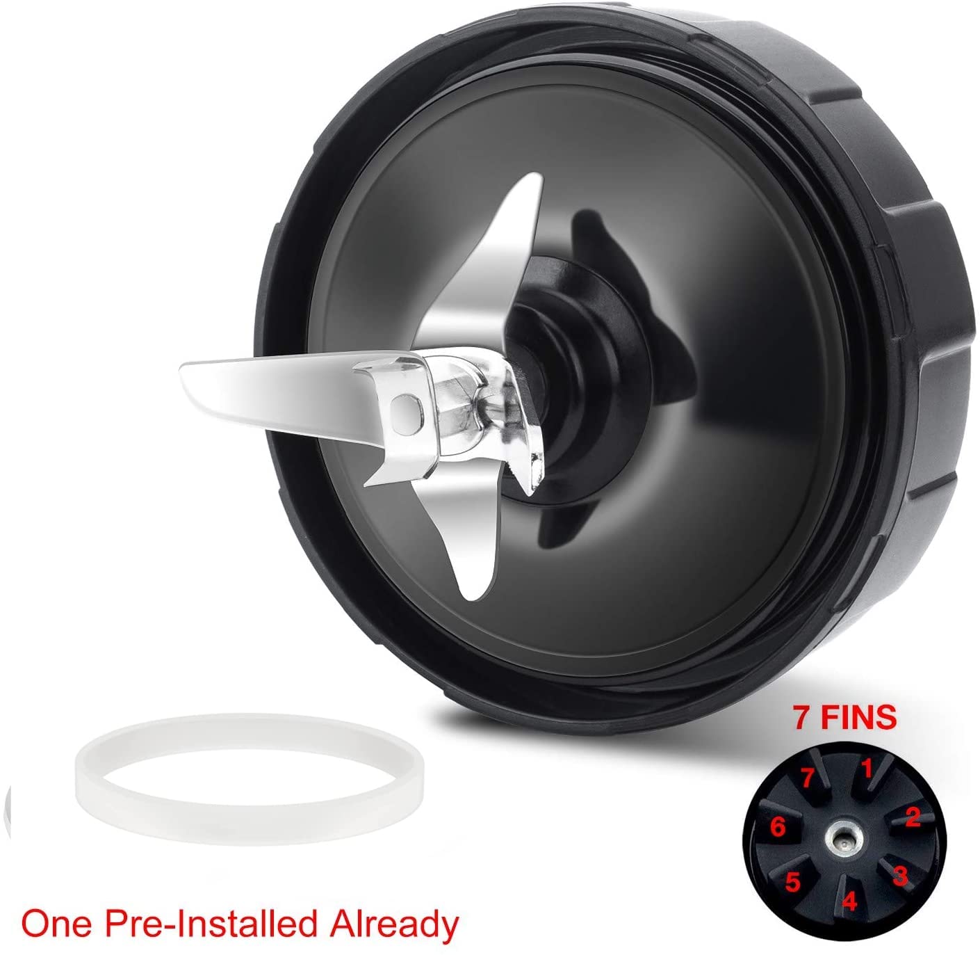 7 Fins Blade for Ninja Blender, Replacement Parts with Silicone Rubber Gaskets Seal Ring Mixer Attachment Compatible with Ninja Auto iQ BL642-30 BL482-30 BL682-30