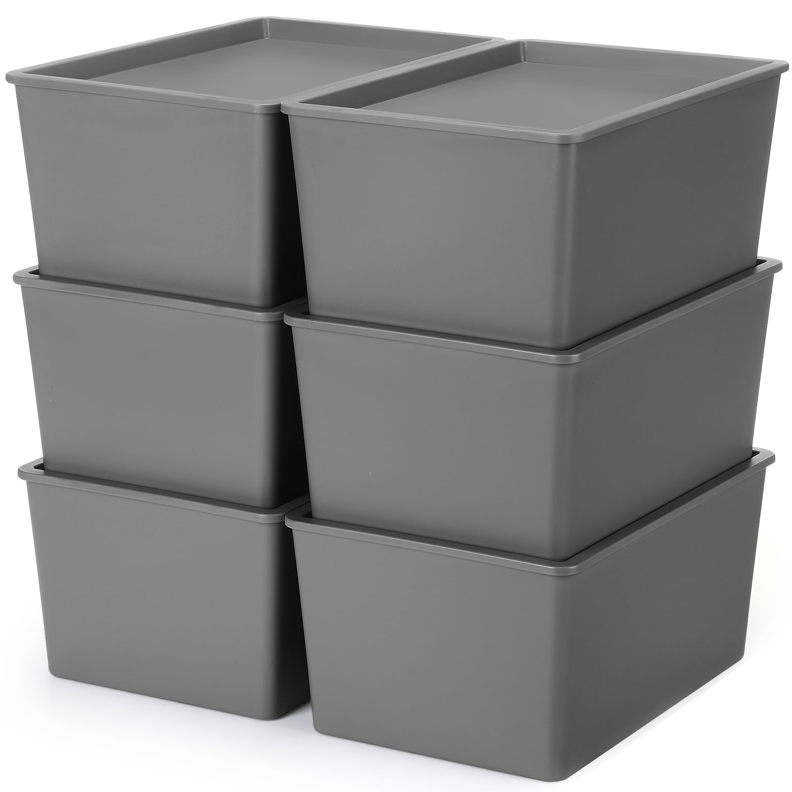 Photo 1 of Menkxi 6 Pcs Storage Bins with Lids Small Plastic Storage Containers Stackable Storing Baskets Box for Organizing Shelves (Gray)