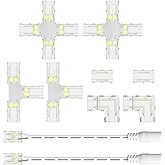 MIWISE 8mm COB LED Strip Connectors Kit, L-Shaped/Corner/T-Shaped/Cross Connectors, Strip-to-Strip & Extension Connectors with DC Female Plug, for DIY Lighting Projects, 5V/12V/24V