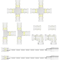 MIWISE 8mm COB LED Strip Connectors Kit, L-Shaped/Corner/T