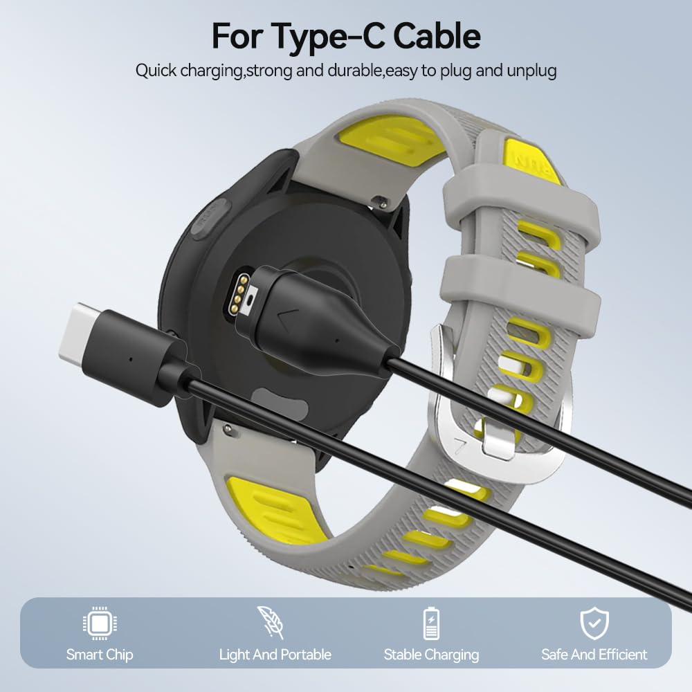 AWINNER Compatible with Garmin Watch Charger, USB-C Cable, 3ft, 2-Pack, Black