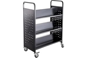 ZERO ONE ZeroOne Book Cart 332LBS Library Cart Two Sides Rolling Book Cart Double Sided Shaped 6 Tier Sloped Slanted Shelves with Lockable Wheels for Office School Book Truck Home Shelves Black
