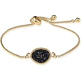 Humble Chic NY Simulated Druzy Chain Bracelet for Women - Boho Stackable Adjustable Bolo Slider Bracelet