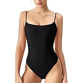 QINSEN Women‘s Spaghetti Strap Bodysuit Top Square Neck Sleeveless Double Lined Cami Shirts