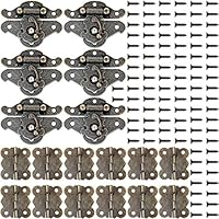 PGMJ 6 Pieces Retro Design Decorative Cabinet Jewelry Box Antique Buckle Wooden Box Latch Decorative Hasp Latch Buckle and 12 Vintage Bronze Engraved Designs Hinge and 100 Screws