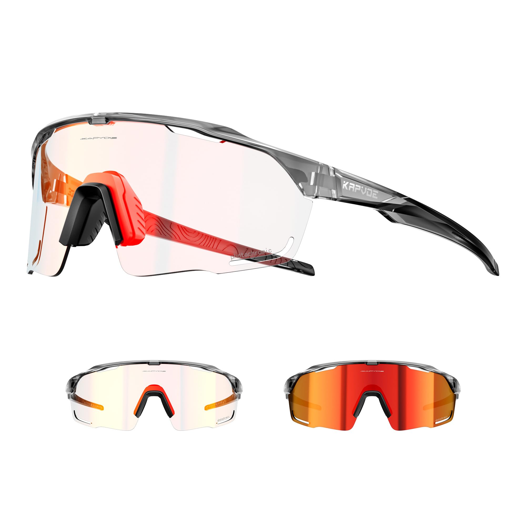 KAPVOE Photochromic Cycling Glasses Sports Sunglasses Clear UV400 Protection Women Men Bike Goggles Running MTB Bicycle Fishing Riding Golf Driving Hiking Glass Cycle Red Silver 09 — image 1