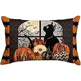 AVOIN colorlife Trick or Treat Halloween Pumpkin Cat Boo Throw Pillow Cover, 12 x 20 Inch Holiday Farmhouse Cushion Case Decoration for Sofa Couch