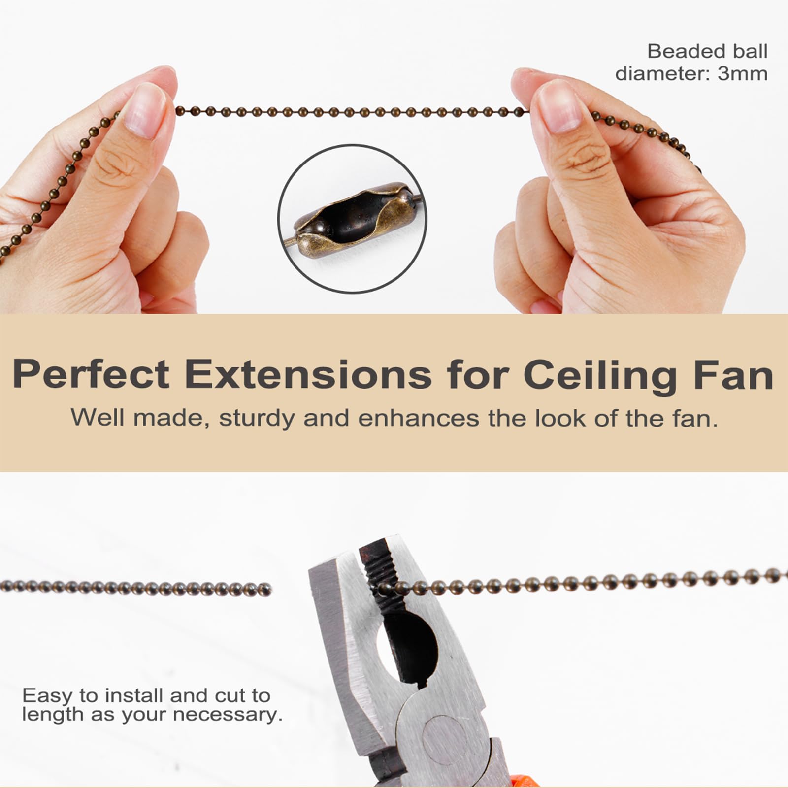 4 Pack Bronzed Ceiling Fan Pull Chain Extension, 12 Inches Classic Drop Shaped Pendant Pull Chains for Ceiling Fans and Lights, Decorative Fan Pulls Extenders with Connector (2 light and 2 fan)