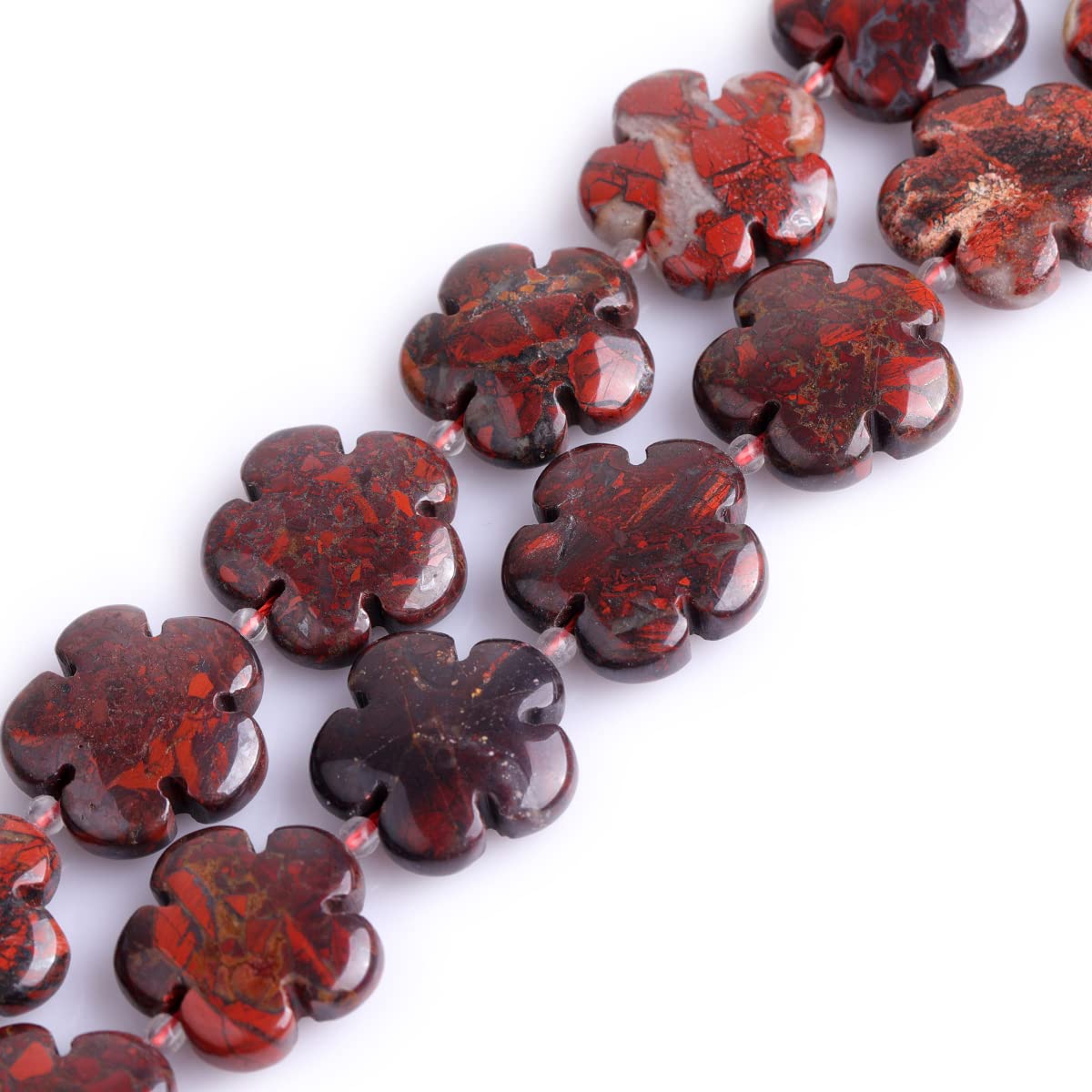 Sweet & Happy Girl's Store 20mm Flower Gemstone Mixed Red Jasper Beads Strand 15 Inch Jewellery Making Beads