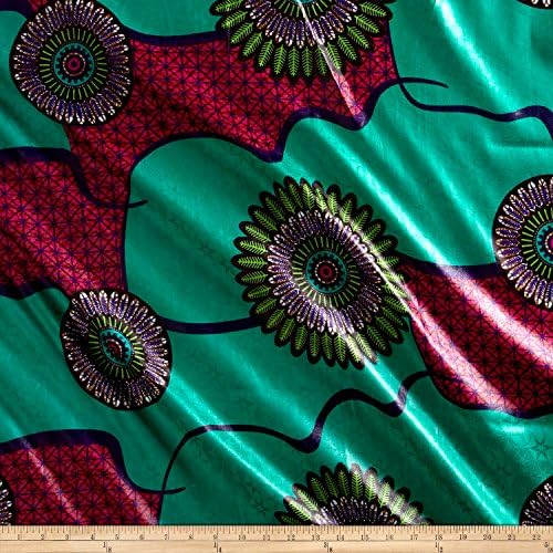 Supreme Bazin African Print 6 Yard Green/Red/Teal
