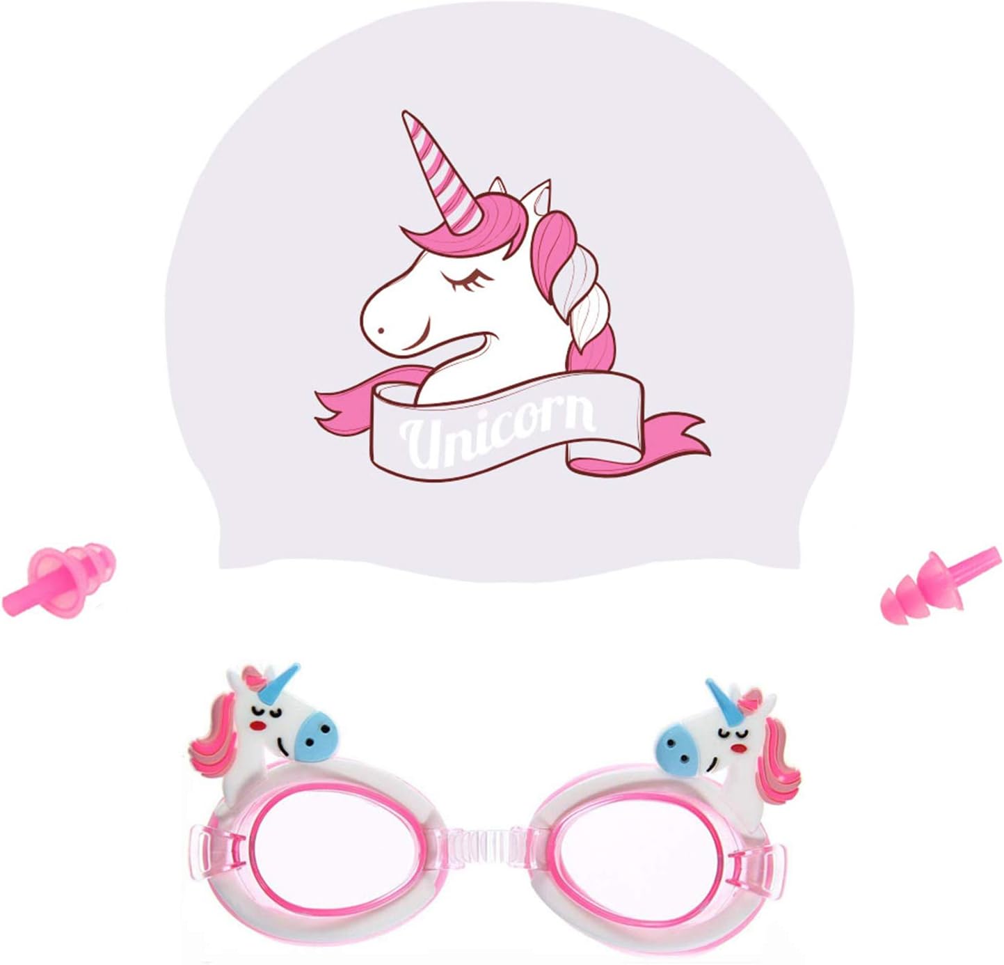 Kids Swim Cap&Goggle, Fun Swimming Cap&Goggle for Kids & Toddlers,High Elastic Silicone Waterproof Swim Cap with Anti-Fog Goggle Set for Children, Boys, Girls Age 3-12,Lovely Cute Cartoon