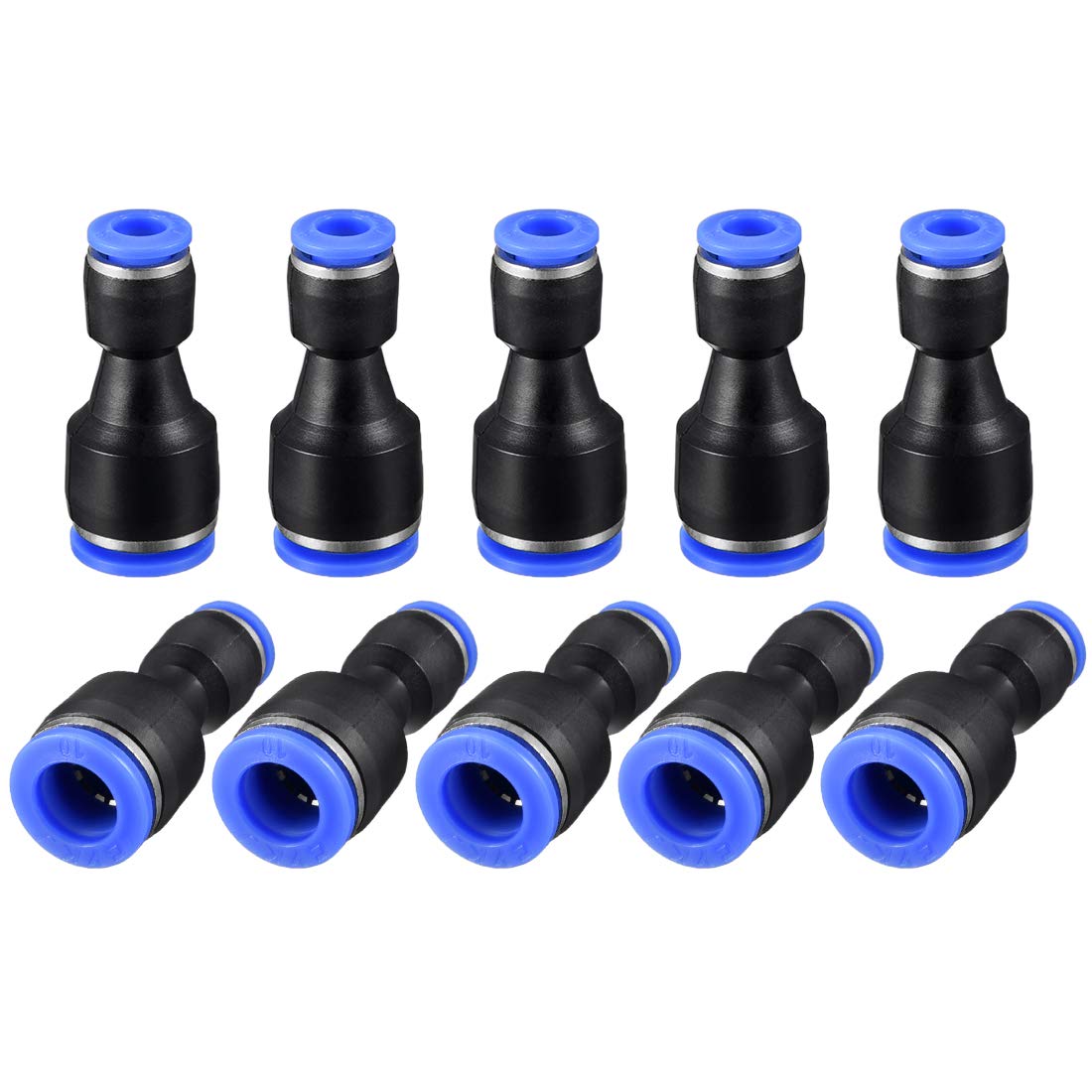 sourcing map 10pcs Push to Connect Fittings Tube Connect 25/64" to 15/64" OD Reducing Straight Union Push Fit Fittings Tube Fittings Push Lock Blue