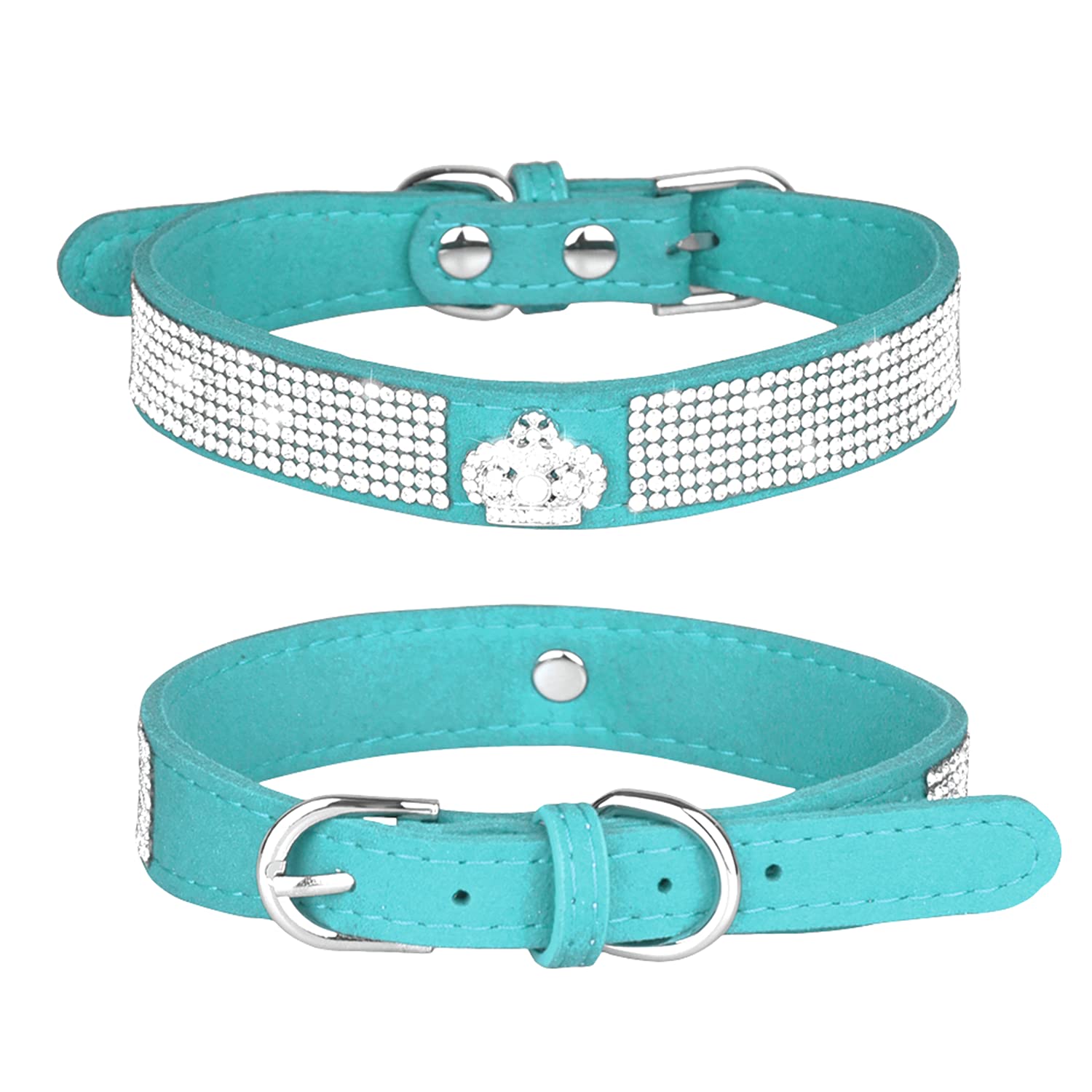 Haoyueer Rhinestone Dog Collar, Cute Dazzling Sparkling Soft Suede Leather Dog Cat Rhinestone Collar Crystal Diamond Pet Dog Puppy Collar (XS, Blue-4) — image 1