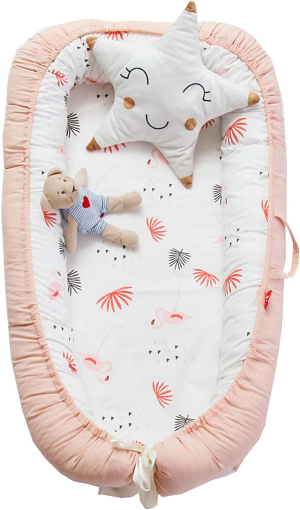 Hayisugal Newborn Lounger, Portable Super Soft Breathable Baby Snuggle Nest, Baby Bionic Bed for Infants Toddlers - Cotton Crib Mattress for Bedroom Travel, Orange Coral