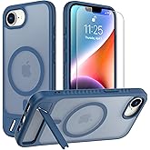 for iPhone 16E case: [fit for Magsafe] Strong Magnetic & Invisible Stand, Military-Grade Drop Protection with Screen Protector, Adjustable Kickstand Frosted Translucent Matte Phone Case, Navy Blue