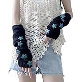Y2K Women Teens Knitted Arm Warmers Japanese Harajuke Cosplay Star Lolita Cute Fingerless Mittens Thumb Hole Gloves