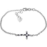 Galaxy Gold GG Sapphire Cross Bracelet with Diamond Accents in 14k White Gold