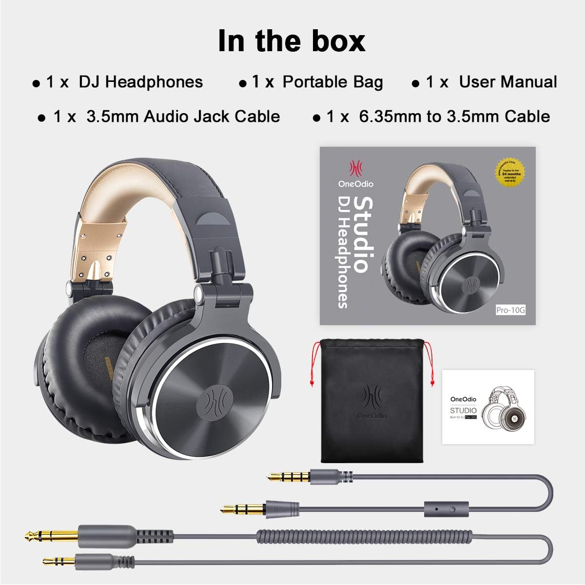 OneOdio Over Ear Headphone, Wired Bass Headsets with 50mm Driver, Foldable Lightweight Headphones with Shareport and Mic for Recording Monitoring Mixing Podcast Guitar PC TV - (Grey): Home Audio & Theater