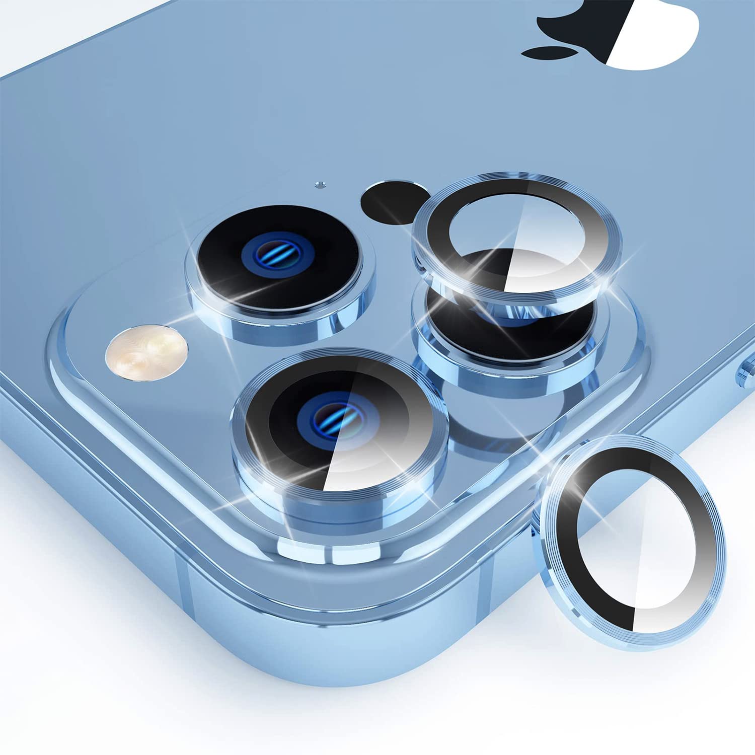 AiMok Camera Lens Protector for iPhone 14 Pro/iPhone 14 Pro Max, Aluminum Rim Camera Protector, 9H Hardness HD Tempered Glass [Independent Circle Protection] for iPhone 14 Pro/14 Pro Max - Blue