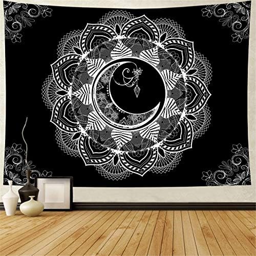 Ameyahud Mandala Tapestry Bohemian Moon Mandala Wall Tapestry Black and White Psychedelic Mandala Tapestry Hippie Flower Tapestry Wall Hanging for Living Room Bedroom(W59.1 × H51.2)