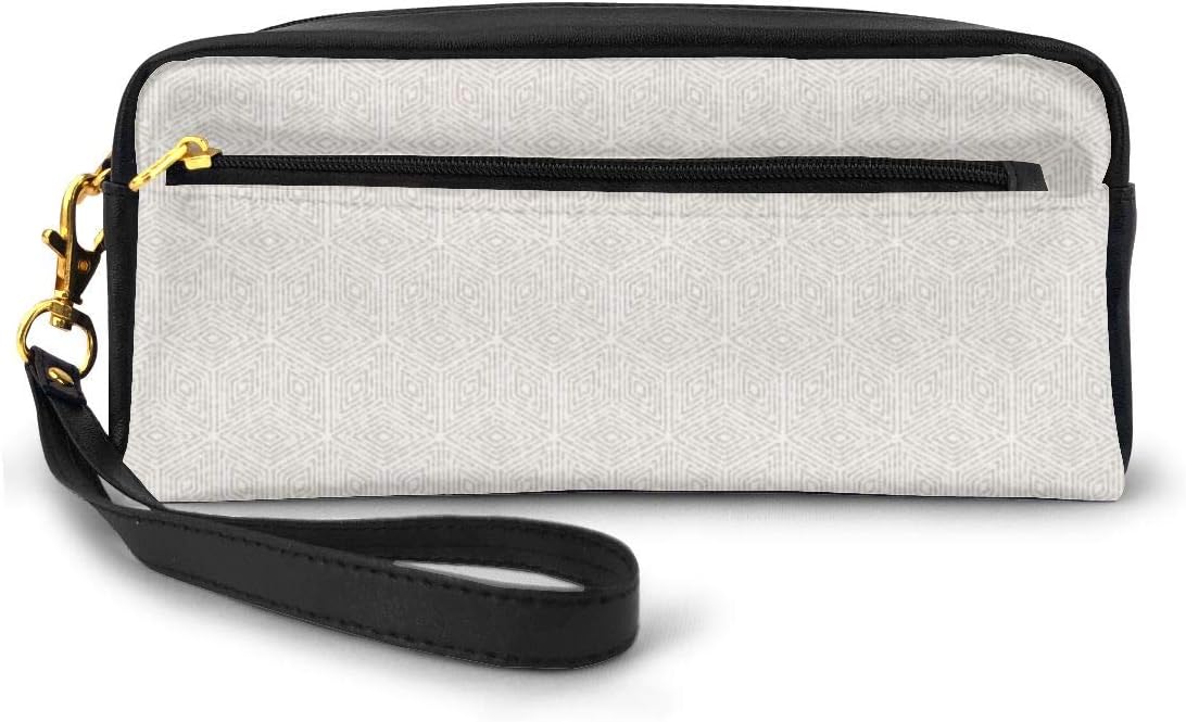 Pencil Case Pen Bag Pouch Stationary,Abstract Dotted Lines Forming Concentric Rhombus Floor Tiling Pattern,Small Makeup Bag Coin Purse