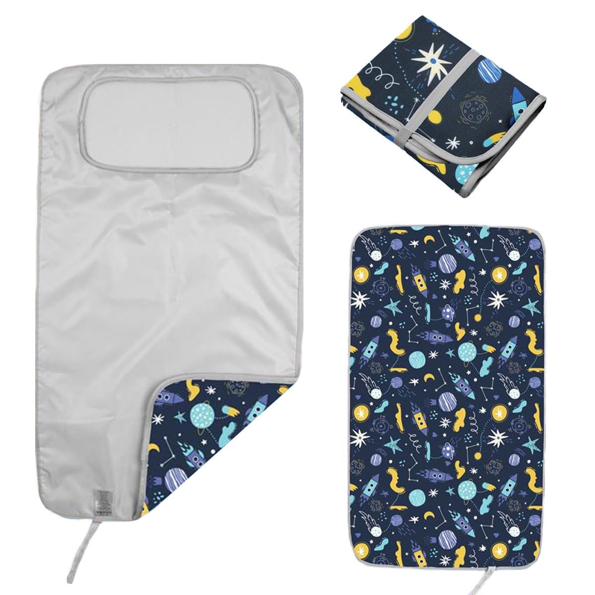 HAMUR HOME Premium Foldable Changing Mat Waterproof 40 x 70cm Reusable Baby Changing Mat Travel, Toddler Diaper Changing Mats, Machine Washable (Space)