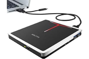 NOLYTH External CD Drive for PC: USB 3.0 & USB-C Portable DVD Player Burner for Laptop Mac Windows 11 with SD/TF/2 USB Ports 